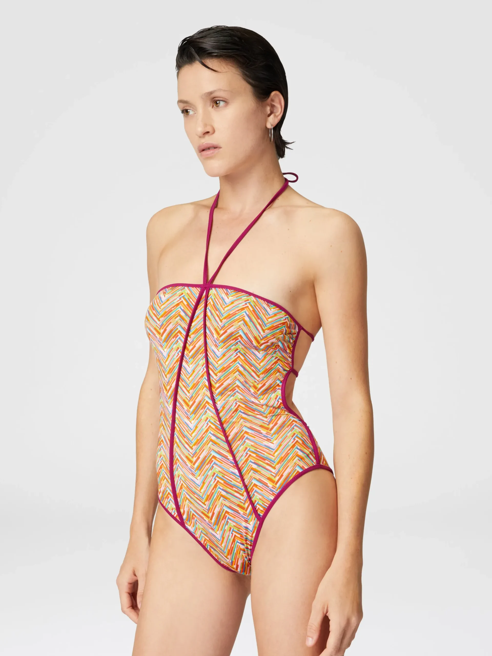 Maillot de bain une pièce réversible avec imprimé et passepoil contrasté