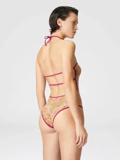 Maillot de bain une pièce réversible avec imprimé et passepoil contrasté