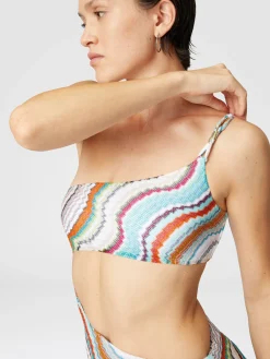 Maillot de bain une pièce asymétrique avec motif vague lamé et détail découpé
