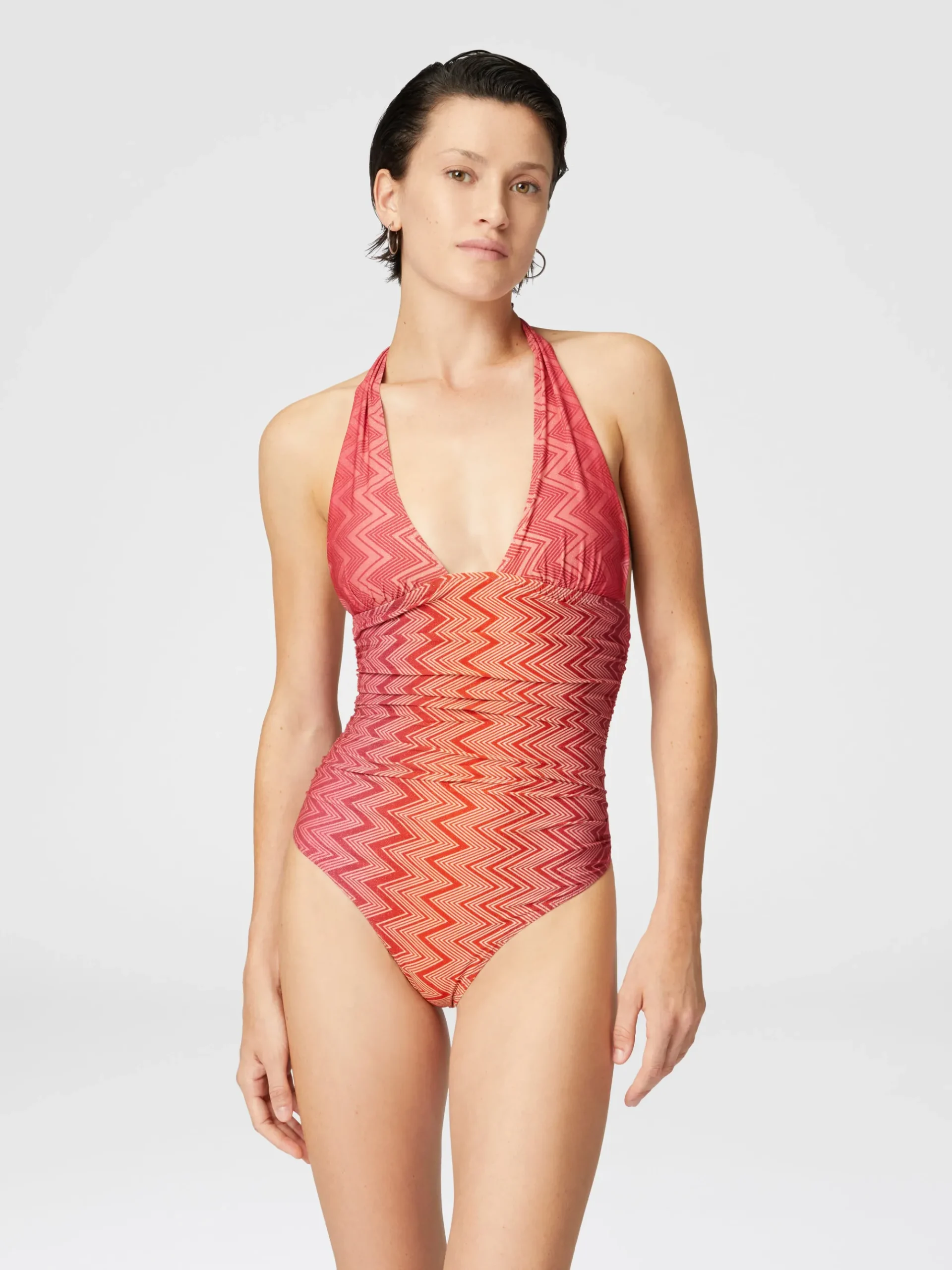 Maillot de bain une pièce en nylon zigzag lamé stretch
