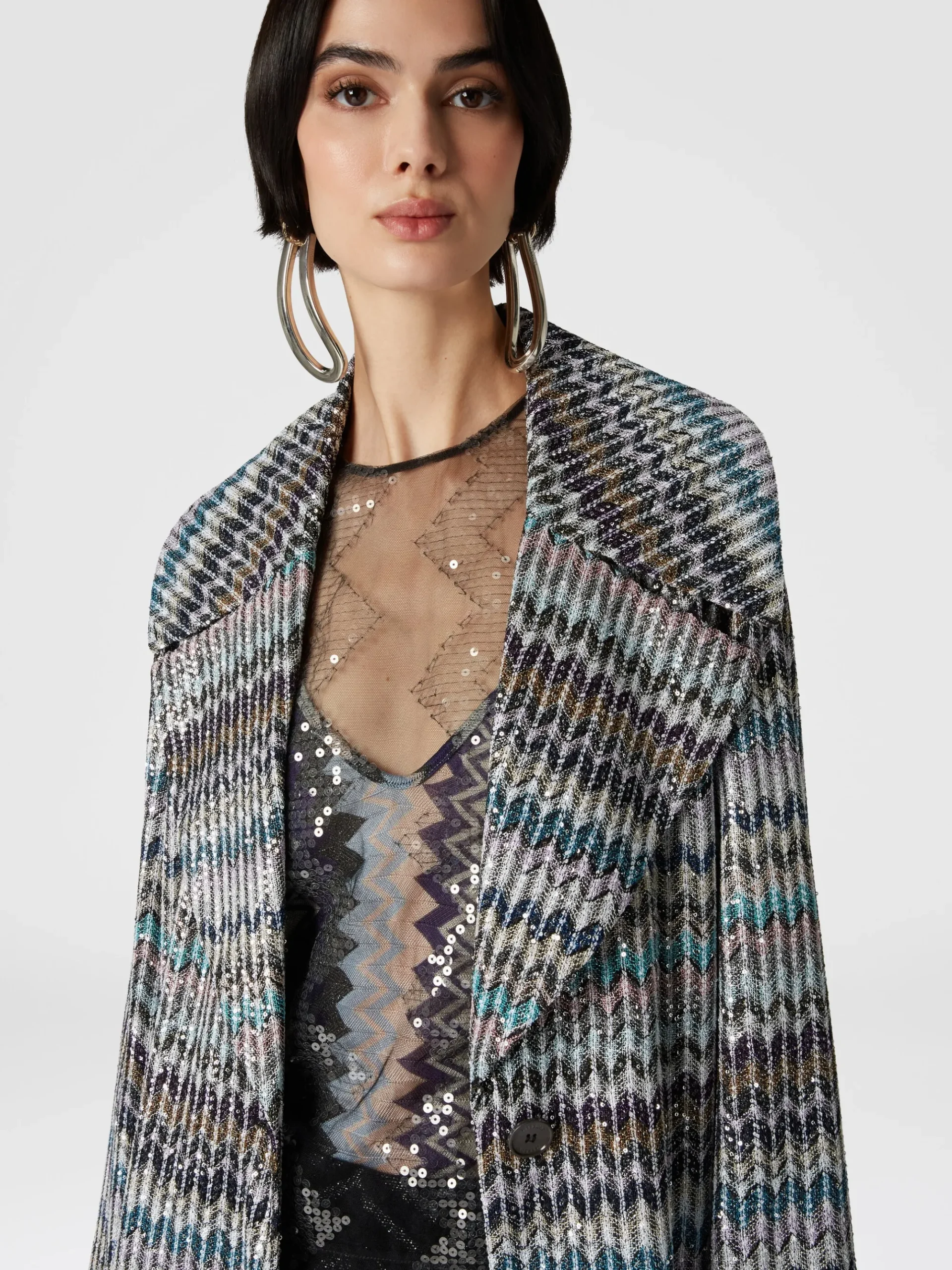 Manteau long avec application de paillettes