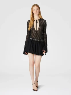 Mini jupe ballon en viscose avec travail en dentelle