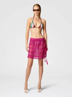 Minijupe cache-cœur en viscose lamé zigzag