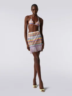 Mini-jupe de plage portefeuille avec franges