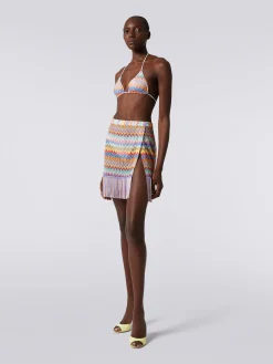 Mini-jupe de plage portefeuille avec franges