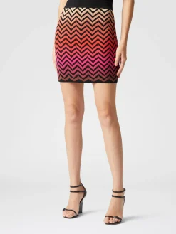 Minijupe dégradée en coton et viscose à chevrons