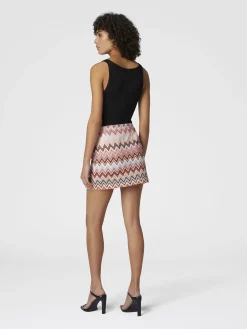 Mini-jupe en coton et viscose zig zag avec fente