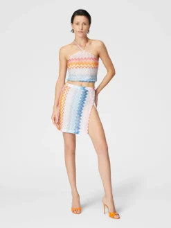 Mini-jupe paréo en viscose mélangée lamé Zig zag