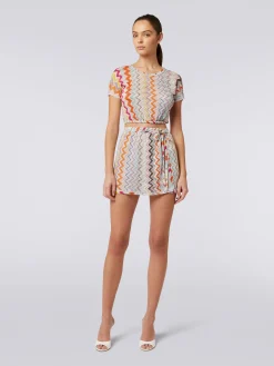 Mini-jupe portefeuille à zig-zag avec lurex