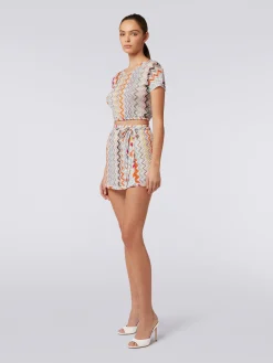 Mini-jupe portefeuille à zig-zag avec lurex