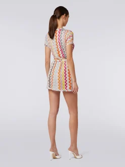 Mini-jupe portefeuille à zig-zag avec lurex