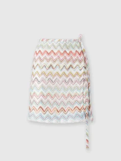 Mini-jupe portefeuille en viscose mélangée lamé zigzag