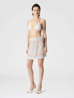 Mini-jupe portefeuille en viscose mélangée lamé zigzag