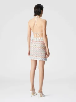 Mini-jupe portefeuille en viscose mélangée lamé zigzag