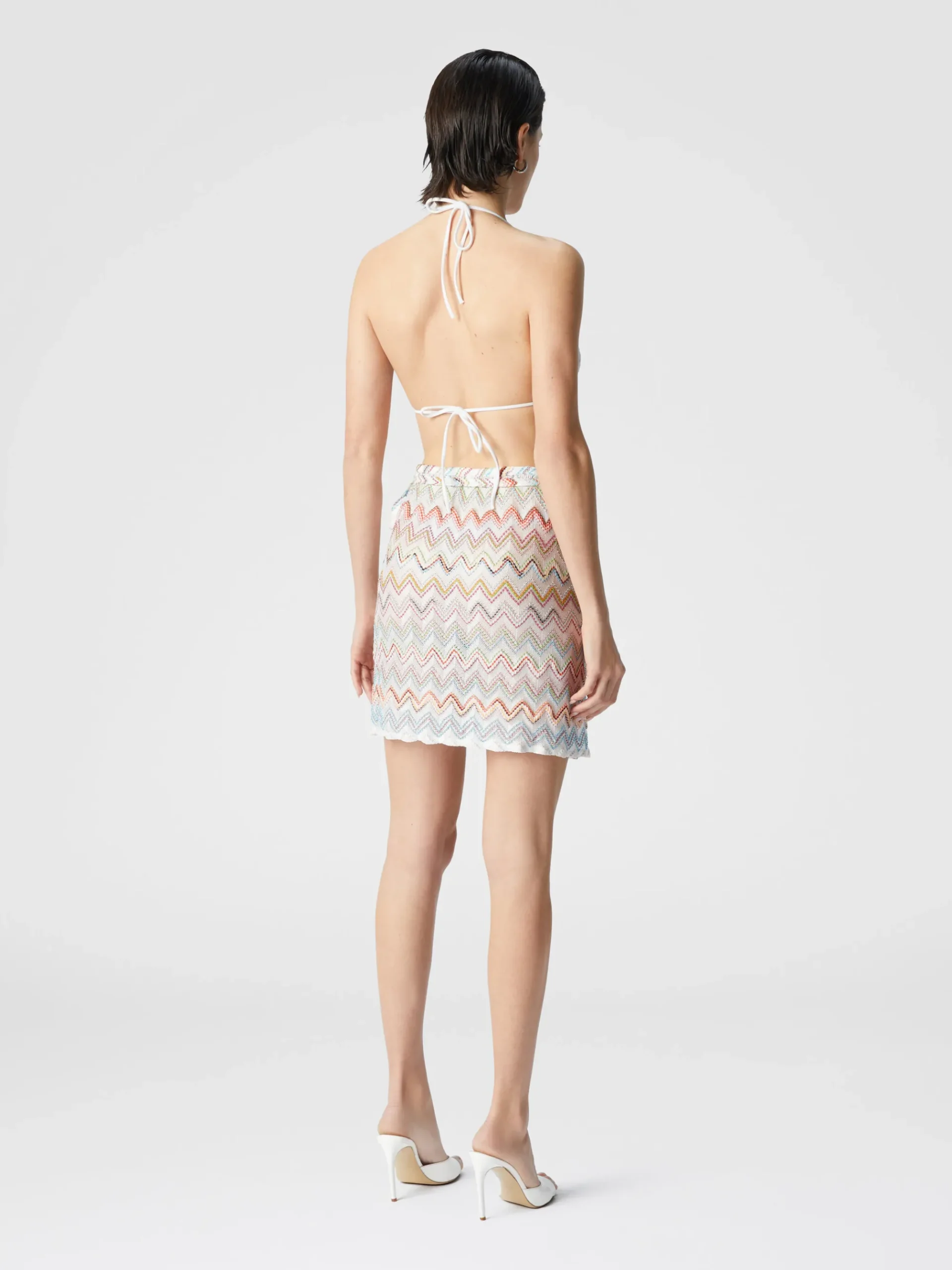 Mini-jupe portefeuille en viscose mélangée lamé zigzag