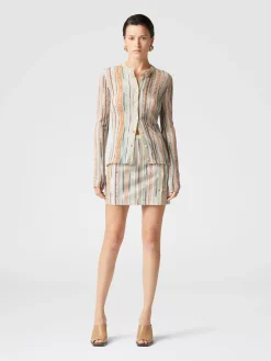 Minijupe rayée en viscose flammée lamée avec boutonnage sur le côté