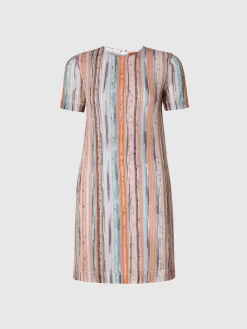 Mini-robe à manches courtes en viscose flammée lamée rayée