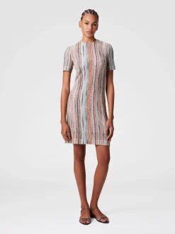 Mini-robe à manches courtes en viscose flammée lamée rayée