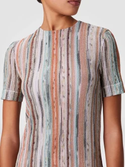 Mini-robe à manches courtes en viscose flammée lamée rayée