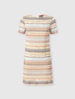 Mini-robe à manches courtes avec zig zag lamé grec