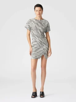 Mini-robe à manches courtes avec motif lamé grec et fente