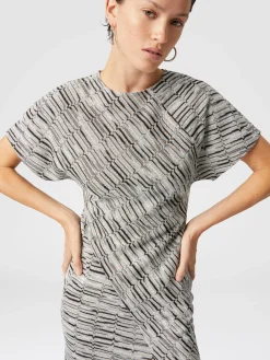 Mini-robe à manches courtes avec motif lamé grec et fente