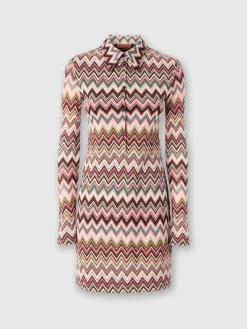 Mini-robe coupe polo en coton et viscose zigzag