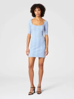 Mini-robe côtelée à sequins et manches courtes