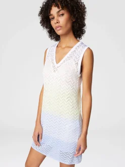 Mini-robe dégradée en viscose à chevrons et col en V