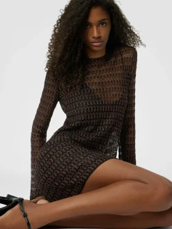 Mini-robe ras du cou en viscose motif dentelle