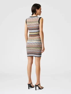 Mini-robe rayée en coton et viscose côtelée avec passepoil contrasté