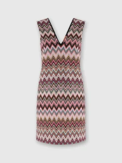 Mini-robe sans manches col en V en coton et viscose en zigzag
