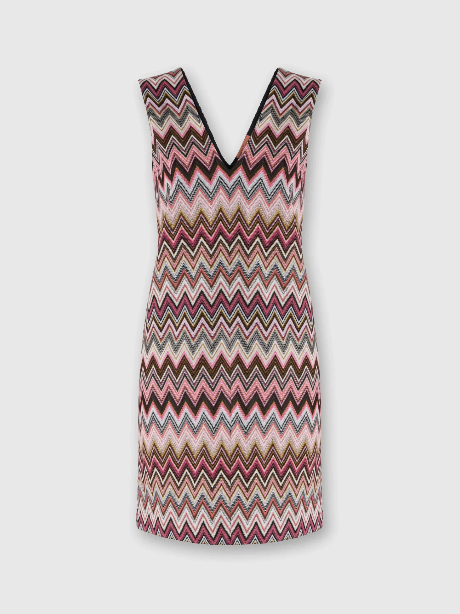 Mini-robe sans manches col en V en coton et viscose en zigzag