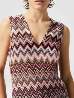 Mini-robe sans manches col en V en coton et viscose en zigzag