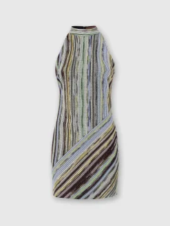 Mini-robe sans manches en viscose flammée lamée rayée