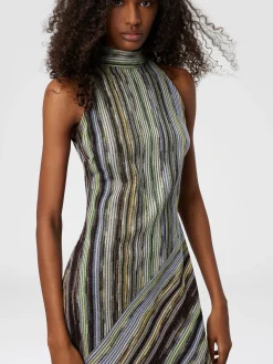 Mini-robe sans manches en viscose flammée lamée rayée