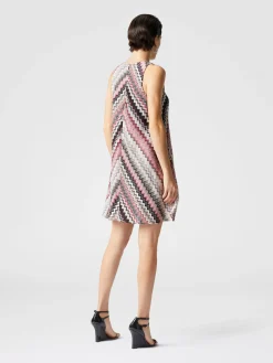 Mini-robe trapèze à motif zigzag dentelé lamé