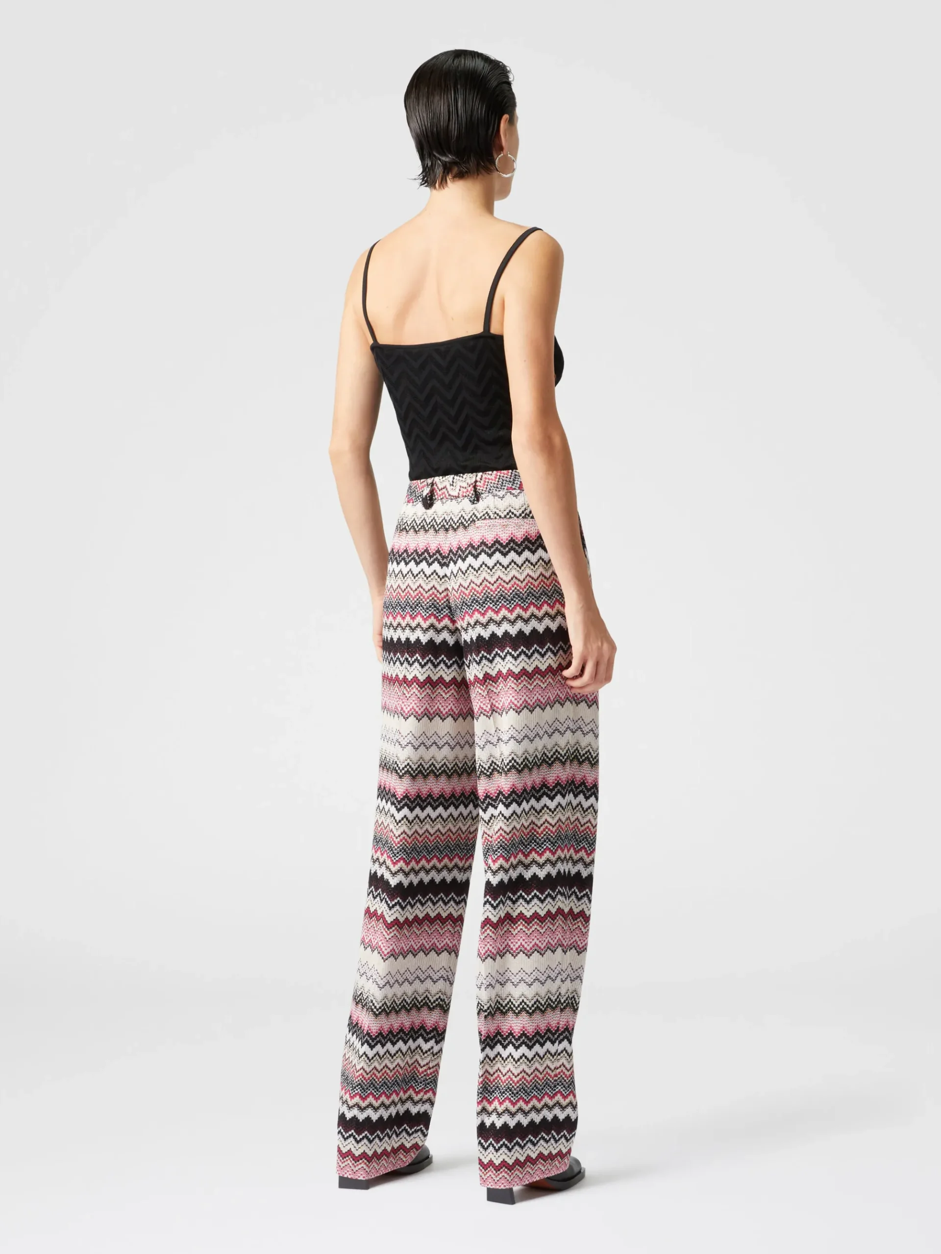 Pantalon classique à motif zigzag dentelé lamé