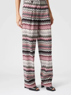 Pantalon classique à motif zigzag dentelé lamé