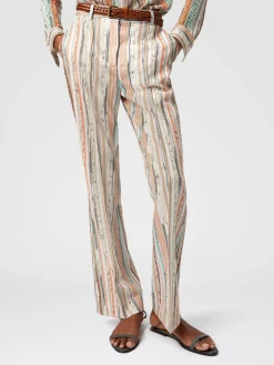 Pantalon classique en viscose flammée lamée rayée avec ourlet court