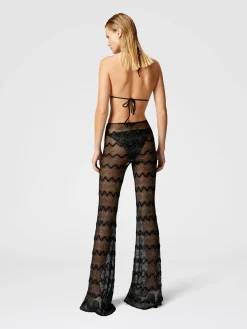 Pantalon couvrant évasé en viscose lamé zigzag