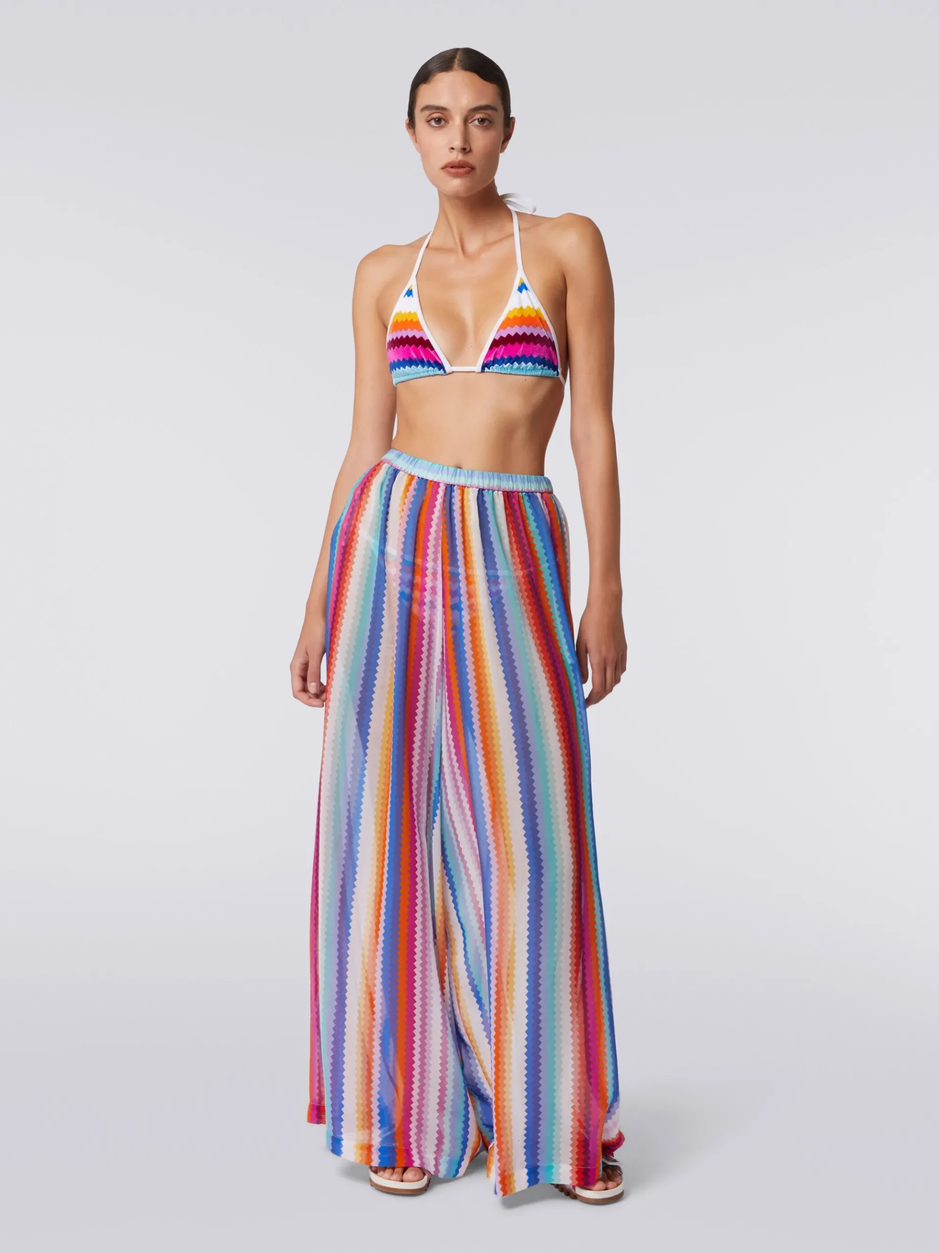 Pantalon de plage en coton et soie à zig zag