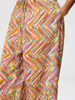 Pantalon en coton et soie mélangés imprimés avec cordon de serrage