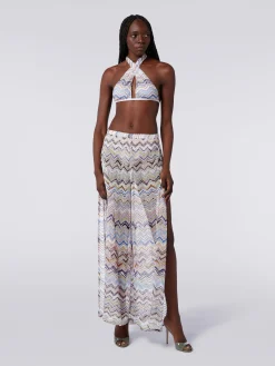 Pantalon en maille de viscose filet zig zag avec lurex