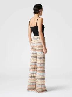 Pantalon en viscose et coton palazzo avec frette en lamé zigzag
