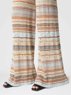 Pantalon en viscose et coton palazzo avec frette en lamé zigzag