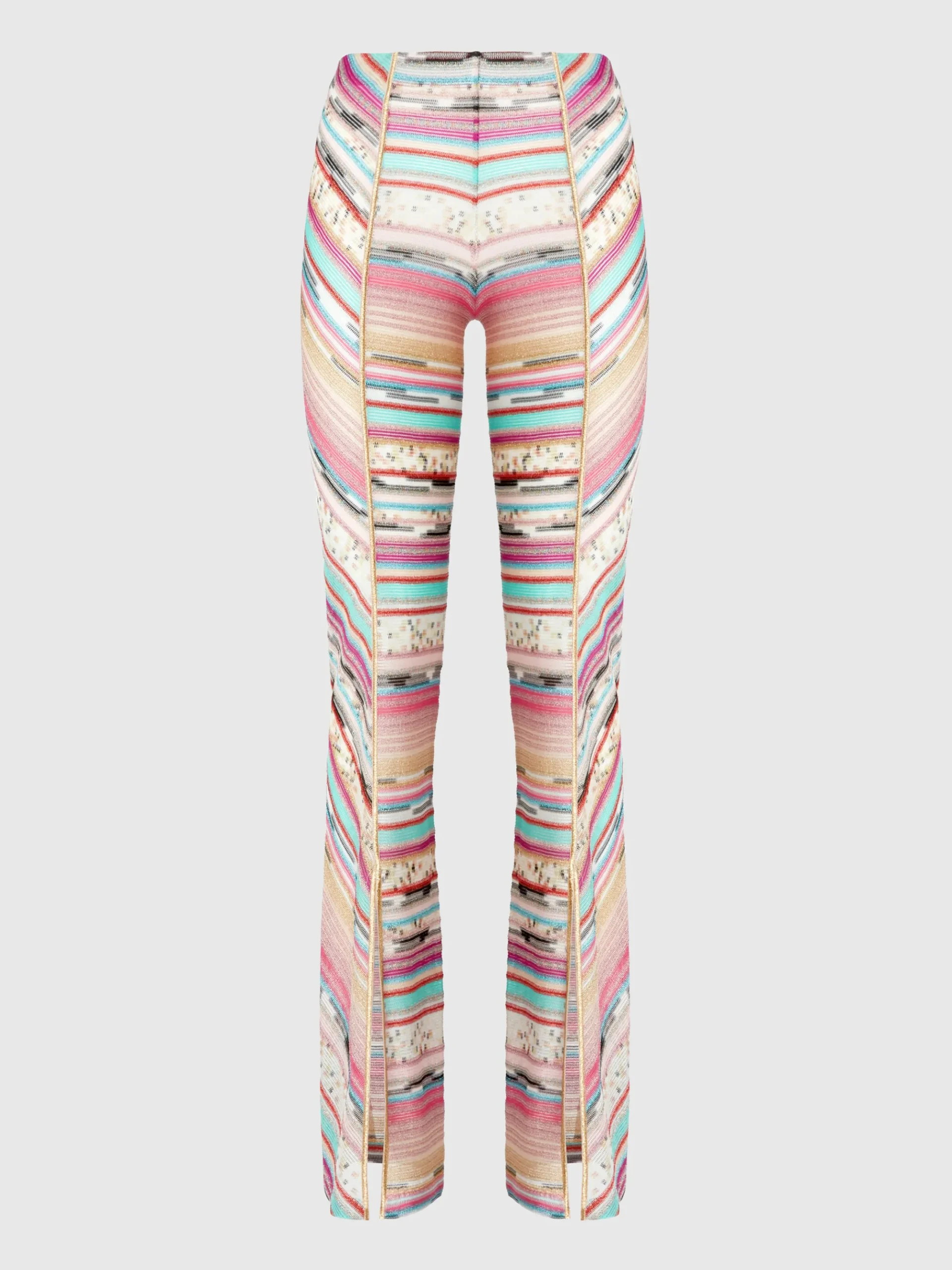 Pantalon en viscose flammée lamé avec fentes dans le bas