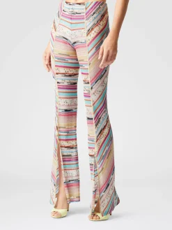 Pantalon en viscose flammée lamé avec fentes dans le bas