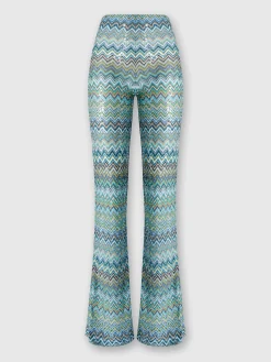 Pantalon flare en viscose lamé zigzag avec paillettes et franges