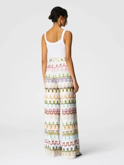 Pantalon long taille haute avec motif floral abstrait